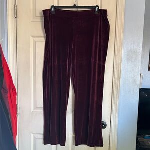 Susan Graver Regular Stretch Velvet Pants burgundy wine color size XL